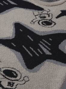 Manfinity Hypemode Nam Họa tiết Hình học Vòng cổ Áo len - Màu Khaki - Xem 3