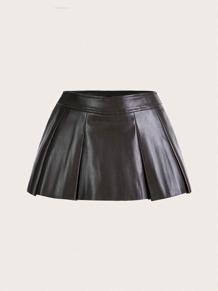 SHEIN ICON Falda mini PU fruncido - Verde militar - Ver 1