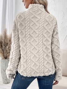 SHEIN LUNE Sudadera Para Mujer De Manga Larga De Felpa De Doble Textura - Blanco - Ver 2