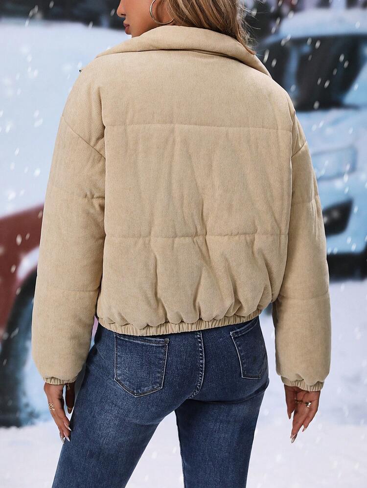 Side Pocket Drop Shoulder Long Sleeve Zipper Padded Padded Coat Clothes Winter