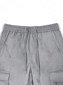 Manfinity Homme Men's Cargo Pants With Side Pockets And Elastic Cuffs, For Fall - Light Grey - View 8