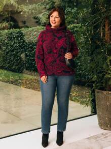 EMERY ROSE 女裝加大尺碼印花高領毛衣 - 彩色 - 查看 3