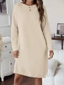 SHEIN LUNE 女士毛衣連身裙 - 杏色 - 查看 4