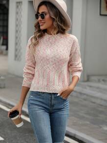 SHEIN LUNE 太空染色针织套头衫秋冬毛衣 - 粉色 - 查看 5