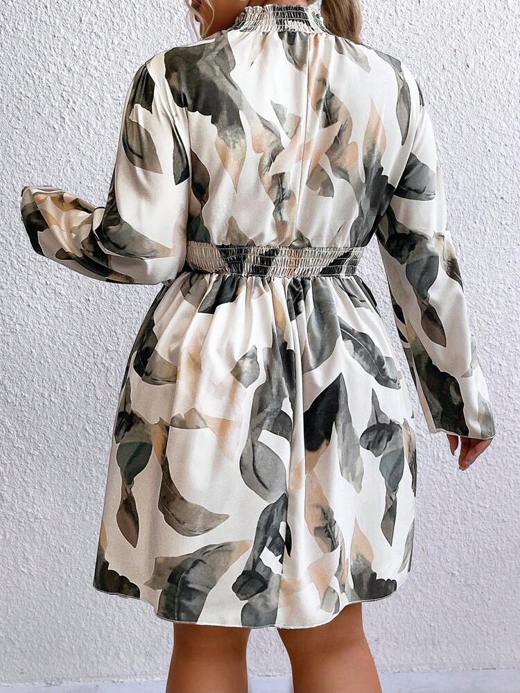 Women's Printed Long Sleeve Slim Waist Dress