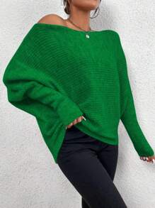 Chiquease 女用寬鬆蝙蝠袖毛衣 - 綠色 - 查看 3