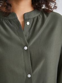 Ocili Leisure Women's Stand Collar Single-Breasted Homewear Top - Army Green - View 3
