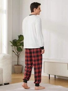 CoupledUp 1 Set Men's Animal & Letter Printed Homewear Loungewear Outfit, Fall Winter Clothes, Christmas - Multicolor - View 2