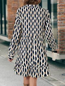 SHEIN LUNE 滿版印花荷葉邊娃娃裙 - 藍色 - 查看 2