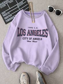 SHEIN EZwear 字母印花保暖襯裡衛衣 - 紫丁香色 - 查看 1