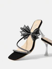 Sandalias Tipo Chinelas Con Tacón Y Decoración De Diamantes De Imitación De Mariposa