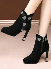 Của phụ nữ Thời trang Pha lê Trang trí Cao gót Giày ống Ankle , Đen Da lộn , Gợi cảm Và Sành điệu - màu đen - Xem 2