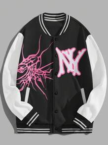 ROMWE MEN Prep 拼色休閒時尚棒球夾克 - 彩色 - 查看 1