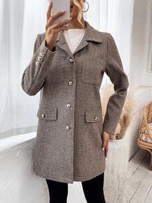 SHEIN LUNE Của phụ nữ Tay áo dài Họa tiết Nanh sói Checkered Áo khoác - Nhiều màu - Xem 6