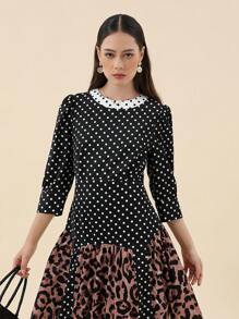 SHEIN Privé Polka Dot & Leopard Print Dress