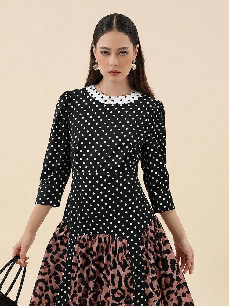 Polka Dot & Leopard Print Dress