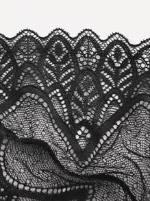 Women Black Lace V Neck Semi Sheer Contrast Lingerie Set