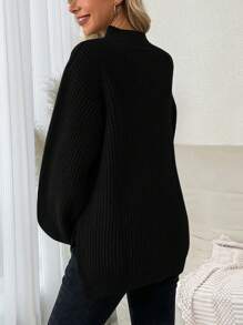 SHEIN 孕婦領開衩下擺毛衣,前圍裹式 - 黑色 - 查看 2