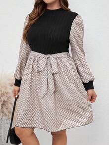 SHEIN LUNE Vestido De Talla Grande Con Cinturón Y Bloqueo De Color - Multicolor - Ver 5
