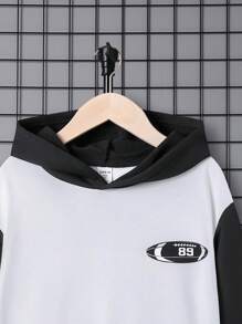 SHEIN Tween Boy Letter Graphic Two Tone Hoodie - White - View 4