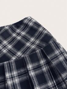SHEIN MOD Plaid Print Pleated Skirt - Blue - View 4