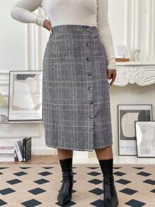 SHEIN Franclia Hơn In kẻ sọc Nút phía trước Váy - Màu xanh lam - Xem 6