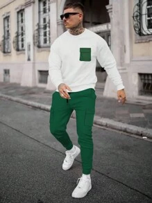 Manfinity LEGND Men Contrast Pocket Sweatshirt & Cargo Pants - Green - View 1