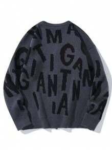 Manfinity EMRG Men Letter Pattern Cardigan - Dark Grey - View 2