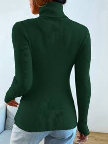 Mulvari Solid Color Turtleneck Sweater,Long Sleeve Tops Knit Pullover Fall Winter Sweater - Dark Green - View 2