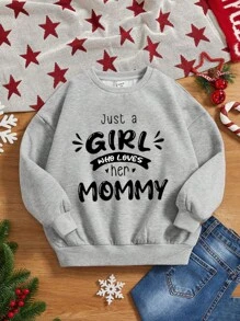 SHEIN Cô gái Tween 1 Miếng Đồ họa Khẩu hiệu Lót nhiệt Áo chui đầu - Xám - Xem 1