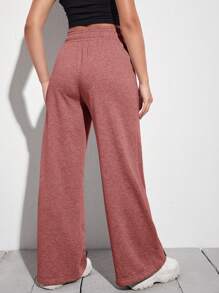 SHEIN EZwear 腰部抽繩闊腿褲 - 藕粉色 - 查看 2