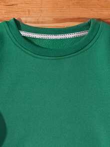 SHEIN LUNE 大碼豹紋Love心和字母圖案圓領運動衫 - 綠色 - 查看 3