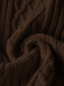 SHEIN LUNE Plus Cable Knit Sweater Skirt - Coffee Brown - View 3