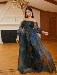 seomiscky Plus Size Off Shoulder Tie-dye Evening Dress - Multicolor - View 7