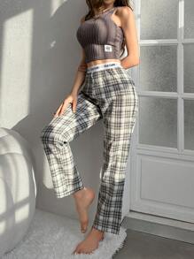 SHEIN Ladies' Pitted Stripe Design Sleepwear Set Pajama Set - Dark Grey - View 4