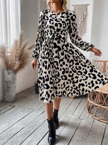 SHEIN LUNE Women's Allover Printed Pleated Dress - Apricot - View 3