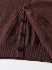 SHEIN 少年孩童實色針織開衫毛衣外套 - 咖啡棕 - 查看 5