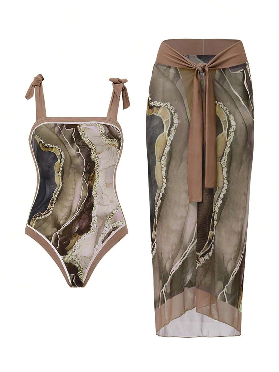 Swim Oasis Summer Beach Women's Graphic Print One Piece Swimsuit & Cover Up - Multicolor - View 1