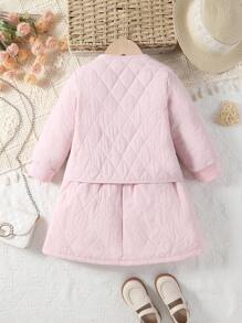 SHEIN Bé gái 2 Miếng Dễ thương Hàn Quốc Phong cách Đối với Mùa thu Và Mùa Đông - Hồng - Xem 2