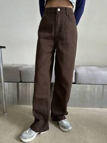 DAZY Slant Pocket Jeans - Coffee Brown - View 5