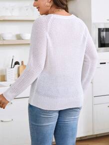 Calvaya Hơn Tay Raglan Áo len - trắng - Xem 2