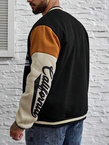 Manfinity Homme 男式大码彩色块字母刺绣植绒纽扣夹克 - 彩色 - 查看 2