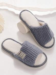 男女情侶厚底保暖室內外拖鞋,防滑,適用於秋冬季節 - 灰色 - 查看 2