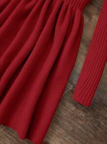 SHEIN Tween Girl Solid Ribbed Knit Dress Without Belt - Burgundy - View 3