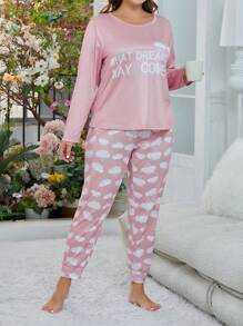 Conjunto De Pijama Plus Size Cloud Print