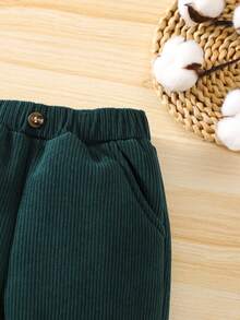 SHEIN Chàng trai trẻ Cord Túi nghiêng Nhiệt Quần - Màu xanh lá cây đậm - Xem 3