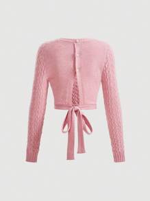 SHEIN MOD Của phụ nữ Vòng cổ Buộc lại Áo len - Hồng - Xem 2