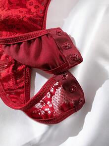 SHEIN Perspectiva De Encaje Y Lencería Sexy De Body - Burdeos - Ver 5