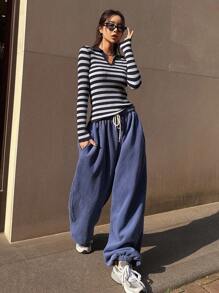 DAZY Slim-fit Sweater With Striped Pattern And Ribbed Textured Design - Blue - View 6