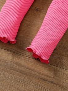 SHEIN Young Girl Contrast Mesh Lettuce Hem 2 In 1 Pants - Pink - View 4